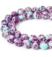 Siomia 45pcs 8mm Natural Purple Sea Sediment Jasper Gemstone Beads Energy Healing Crystal Round L...