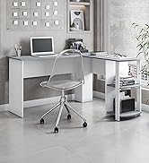 Techni Mobili L Shaped Desk - Modern Computer Desk with Corner Bookshelf &amp; Side Storage Shelves f...