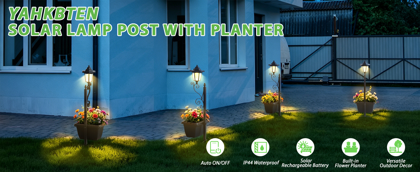 Outdoor Flower Pots Solar Post Lamps Solar Lamp Post Lights Decorative Lamp for Garden, Patio