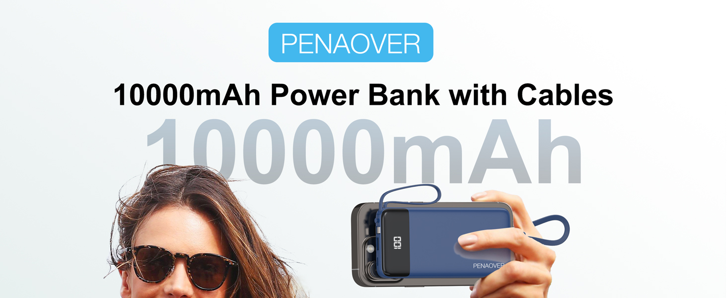 10000mah power bank with built in cables