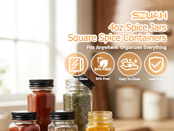 Square 4 oz spice jars 6pcs