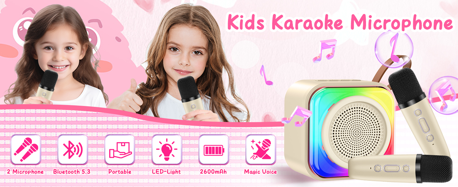 Karaoke Machine for Kids, Galentines Birthday Gifts for Girls Boys Toy 4, 5, 6, 7, 8, 9, 10, 12+