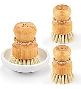 Bamboo Dish Scrub Brushes by Subekyu, Kitchen Wooden Cleaning Scrubbers Set for Washing Cast Iron...