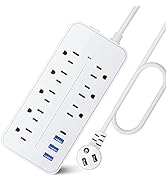 20FT Surge Protector Power Strip Extension Cord with USB C, Asamoom Flat Plug Power Strip with Lo...