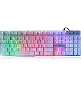 Rii RK100+ White Gaming Keyboard,USB Wired Multiple Colors Rainbow LED Backlit Large Size Mechani...