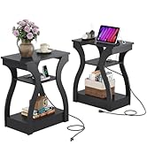 WLIVE End Tables Living Room Set of 2, Side Tables with Charging Station, Nightstand for Bedroom,...