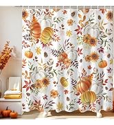 Mocsicka Fall Shower Curtain for Bathroom, Autumn Floral Pumpkin Shower Curtain with 12 Hooks Wat...
