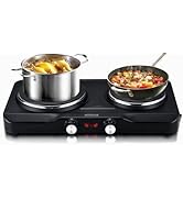 1800W Electric Hot Plate for Cooking, Double Burner with 7.2"&amp;6.1" Aluminum Heating Plate, Portab...