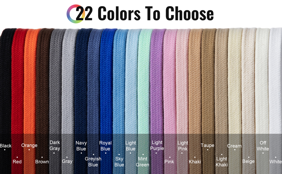 22 colors for cotton shoelaces to choose