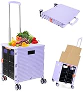 Foldable Utility Cart Folding Portable Rolling Crate Handcart Shopping Trolley Wheel Box with Lid...