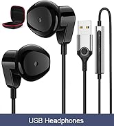 USB Headphones with Microphone for Laptop, 2.3M USB-A Earbuds for PS5,HiFi Stereo Wired Earphones...