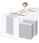 LOKUME 24 Pack Silver Satin Table Runners 12 x 72 Inch Long Bright Silk Smooth Fabric Silver Tabl...