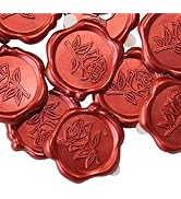Pilloze 50pcs Red Rose Wax Seal Stickers, Rose Wax Seal, Red Rose Stickers for Envelopes, Waterpr...