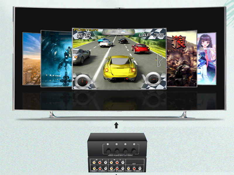 AV Switch RCA Switcher 4 In 1 Out Composite Video L/R Audio Selector Box for DVD STB Game Console