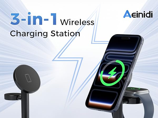 magsafe charger stand wireless iphone 17 16 15 14 13 12 3 in 1 charging station apple watch airpods