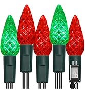 WATERGLIDE C6 Christmas Lights, 33ft 100 LED Faceted String Lights Green Wire Fairy Lights with S...