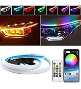 Car Headlight LED Strip, TEKSHINNY 2Pcs 24 Inches RGB Exterior Car LED Strip Light, Flexible Sequ...