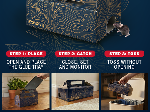 Catchmaster Catch &amp; Toss - No-See, No-Touch Mouse Traps Indoor for Home (2 pk) 