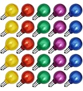 SUNSGNE 25 Pack G40 LED Christmas Globe Light Bulbs, Colored Christmas Round Lights with E12 Cand...