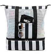 Bluboon Mesh Beach Tote Bag with Cooler Compartment Insulated Detachable Picnic Bag with Zipper a...