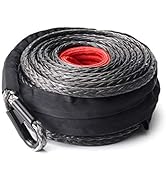 BUNKER INDUST Synthetic Winch Rope 3/8" x 85', 25000 Ibs Winch Cable Replacement with Protective ...