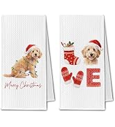 ChissNook Christmas Goldendoodle Kitchen Towels, Golden Doodle Dog Lover Gifts Dish Towels for Ki...