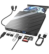 Alxum External CD DVD Drive for Laptop, 8 in 1 Portable CD DVD Burner Rewriter with Multiple Port...