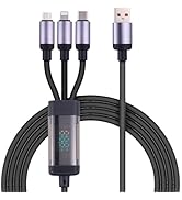 GUGOBOX 3-in-1 Fast Charging Cable 120W, USB-C + Micro + iOS-Compatible with LED Display, Nylon B...