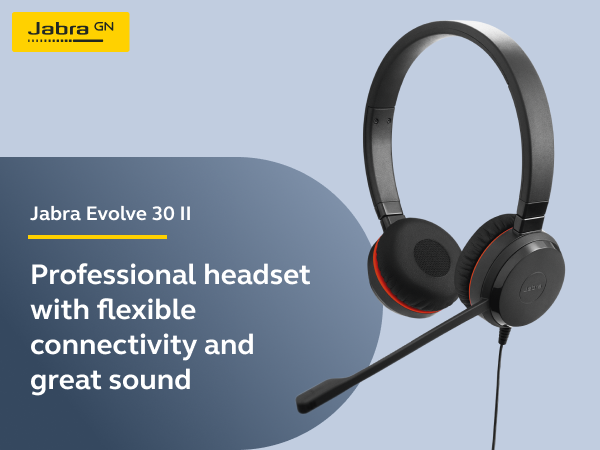 Jabra Evolve 30 II, Professional corded headset USB headset, Call control headset,, On-ear headband
