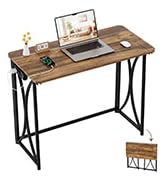 coeztt Small Desk, 31.5" Folding Table for Bedroom with Power Outlet, Space Saving Folding Comput...