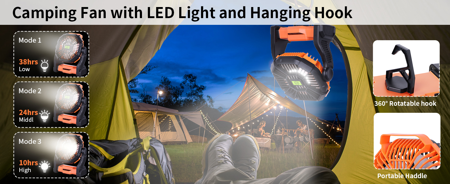 portable camping fan with light