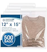 Spartan Industrial - 12" X 15" (500 Count) Self Seal Clear Poly Bags with Suffocation Warning for...