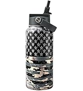 KEWIXY Camouflage Flag Insulated Water Bottle 32 oz, Easy Slide Lid, Leak Proof, Keep Cold 24H, V...