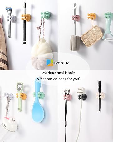 iBetterLife 6 Pcs Silicone Toothbrush Holders - Multi-Function Hook Self Adhesive Wall Mounted