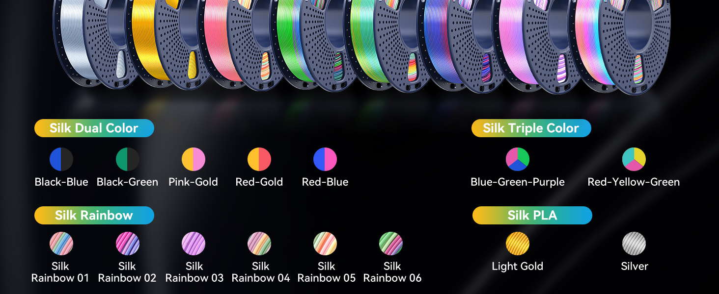 silk 3d printer filament bundle multicolor silk PLA filament dual triple color silk filament