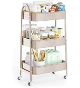 3 Tier Utility Rolling Cart, EAGMAK Metal Storage Cart with Handle and Lockable Wheels, Multifunc...