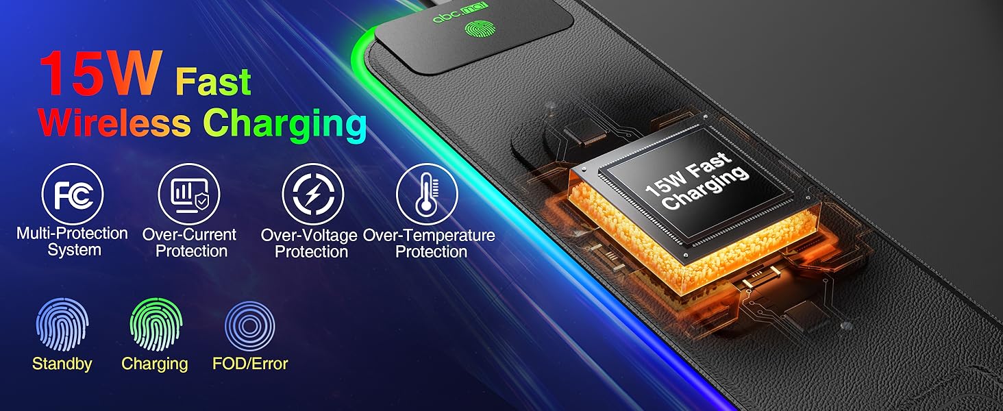 RGB Gaming Mouse Pad with Wireless Charging Phone Stand