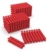 100 Pcs Red Clothes pins - 2.9 Inch Wooden Clothespins Cheer Clips | Vibrant for Crafts Classroom...