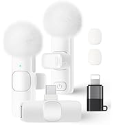 Wireless Lavalier Microphone for iPhone iPad and Android Phone, 2 Pack Lapel Mic Plug and Play Wi...