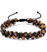 Senxilk Double Layer Tiger Eye Bracelet for Men Teen Boys, 6mm Faceted Natural Stone Braided Adju...