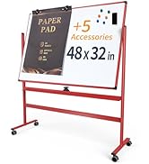 Large Dry-Erase Rolling Magnetic Whiteboard - 48 x 32 Inches Dry Erase Board with Stand Height Ad...