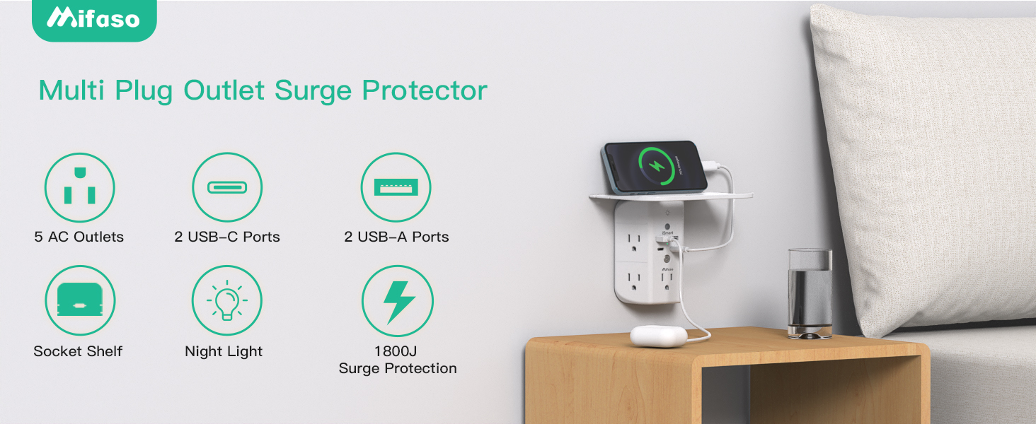 Wall Outlet Extender with Shelf