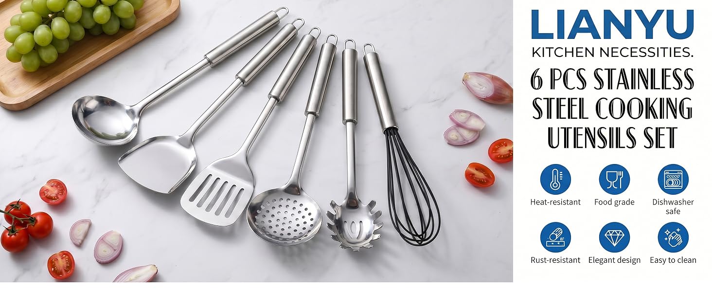 6-Piece Stainless Steel Cooking Utensils