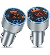USB C Car Charger with Voltage Display, 2Pack 65W 4-Port Fast USB C Cigarette Lighter Adapter, 4 ...