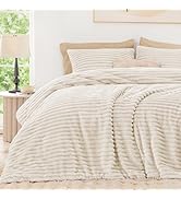 EXQ Home Fluffy Comforter Set Queen Size - Super Soft Faux Fur Stripe Jacquard Comforter 3 Pieces...