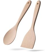 Hefild 2pcs Wooden Spatula Spoon for Cooking, Thicker 12inch Uncoated Beech Wood Turners for Fryi...