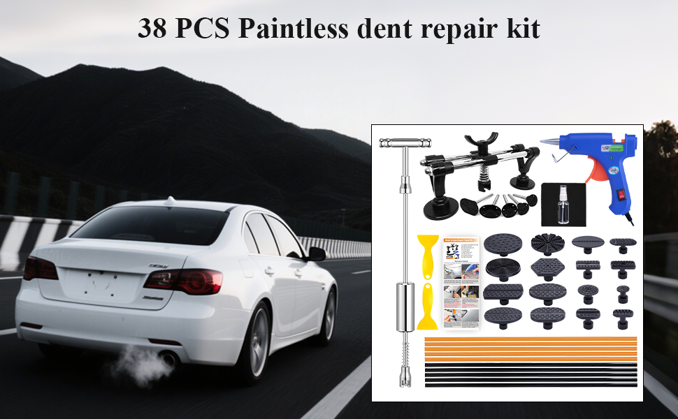 Dent Puller Kit - Paintless Dent Removal Kit, Dent Repair Kit with Slide Hammer T-Bar