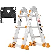 Valeo Ladder 11FT, Multi Position 3 Step Ladder Extension, Anti-Slip A Frame Folding Ladder with ...
