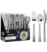 Plastic Cutlery Silverware Extra Heavyweight Disposable Flatware, Full Size Cutlery Combo, Pebble...