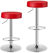 COSTWAY Bar Stools Set of 2, Modern Swivel Backless Round Barstool, PU Leather Armless bar Chair ...
